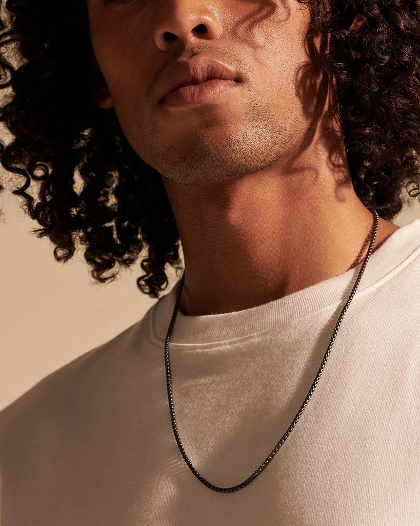 Men's Classic Chain Silver 2.7mm Box Chain Necklace with Satin Matte Black Rhodium, 24" 商品