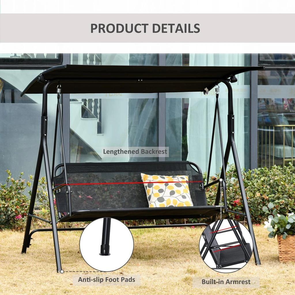 商品Streamdale Furniture|Streamdale Patio Swing Chair with Canopy,价格¥2590,第4张图片详细描述