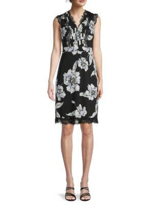 商品Karl Lagerfeld Paris|​Floral-Print Pintuck Dress,价格¥451,第1张图片