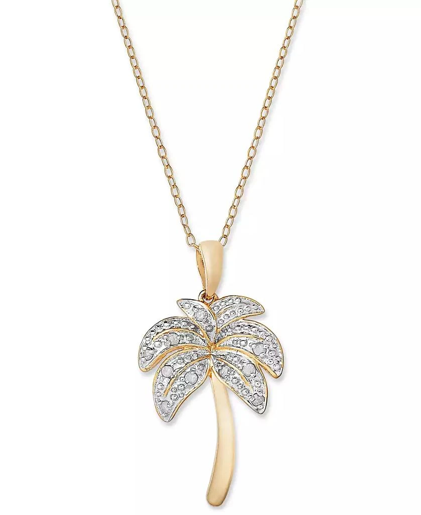 商品Macy's|Diamond Palm Tree Pendant Necklace in 18k Gold over Sterling Silver and Sterling Silver (1/10 ct. t.w.),价格¥223,第1张图片