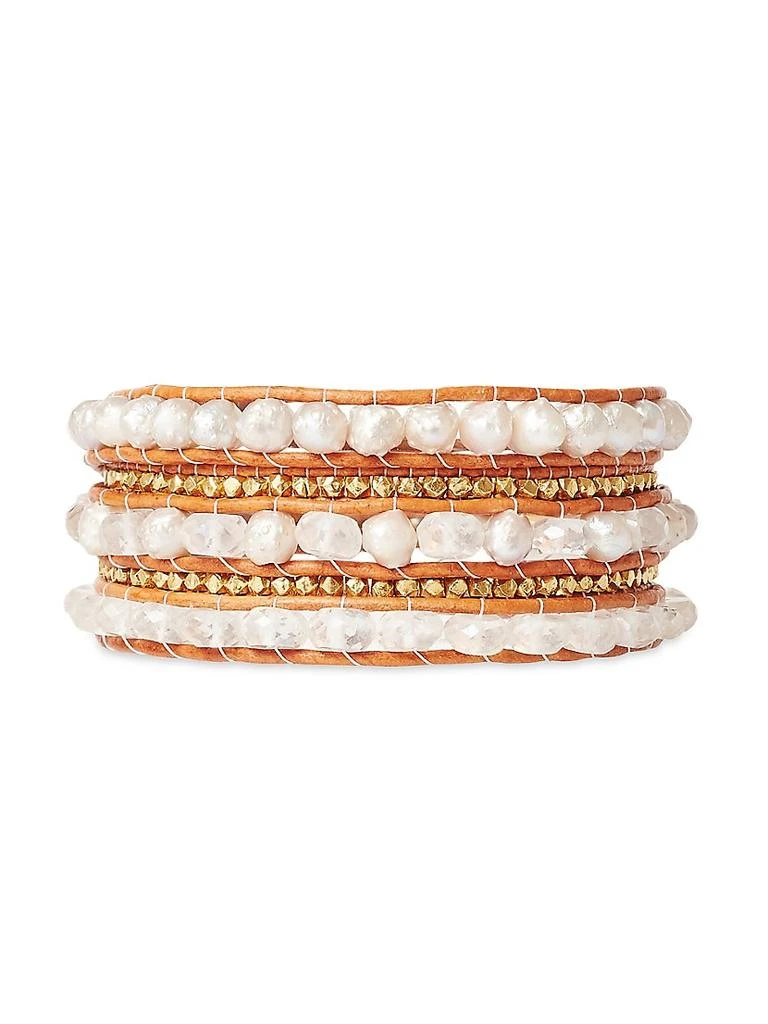 商品Chan Luu|Leather, 18K-Gold-Plated, Freshwater Pearls & Quartz Wrap Bracelet,价格¥2221,第1张图片