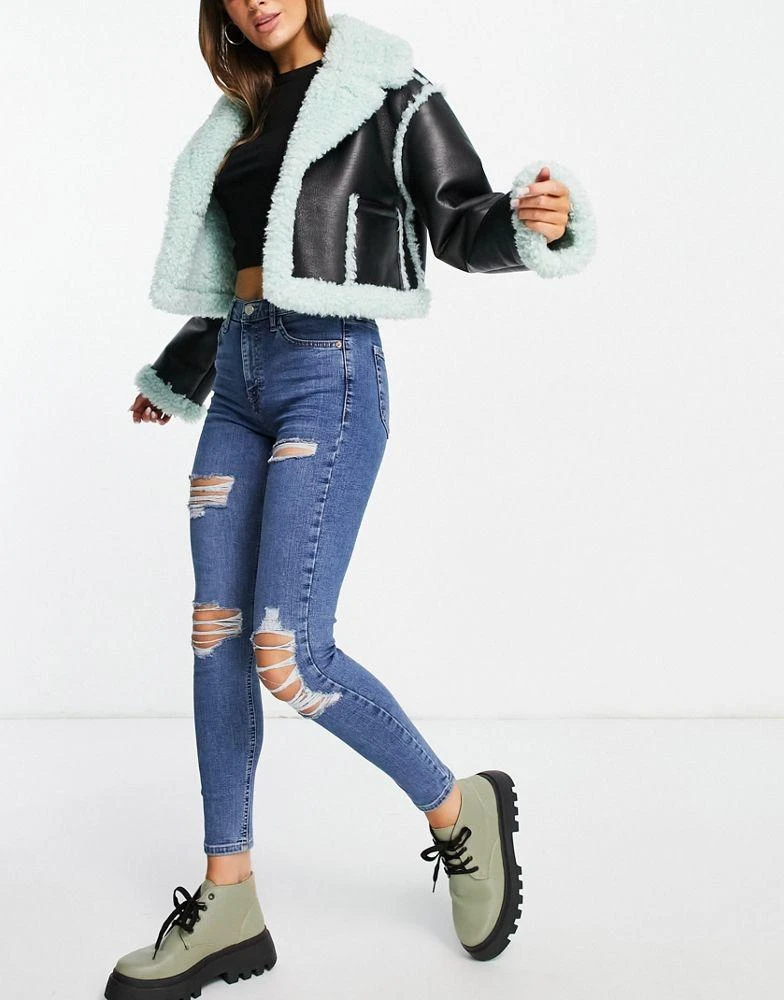 商品Topshop|Topshop Jamie jean with super rip in mid blue,价格¥276,第2张图片详细描述