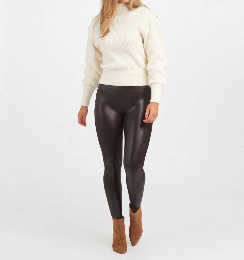 商品SPANX|Faux Leather Croc Shine Legging in Brown,价格¥546,第1张图片