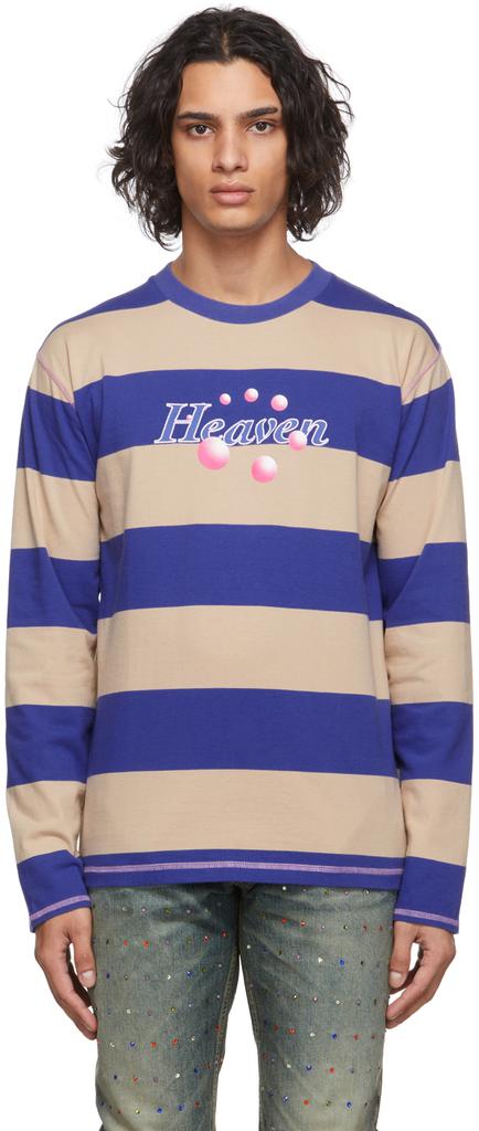Blue & Beige Stripe Long Sleeve T-Shirt商品第1张图片规格展示