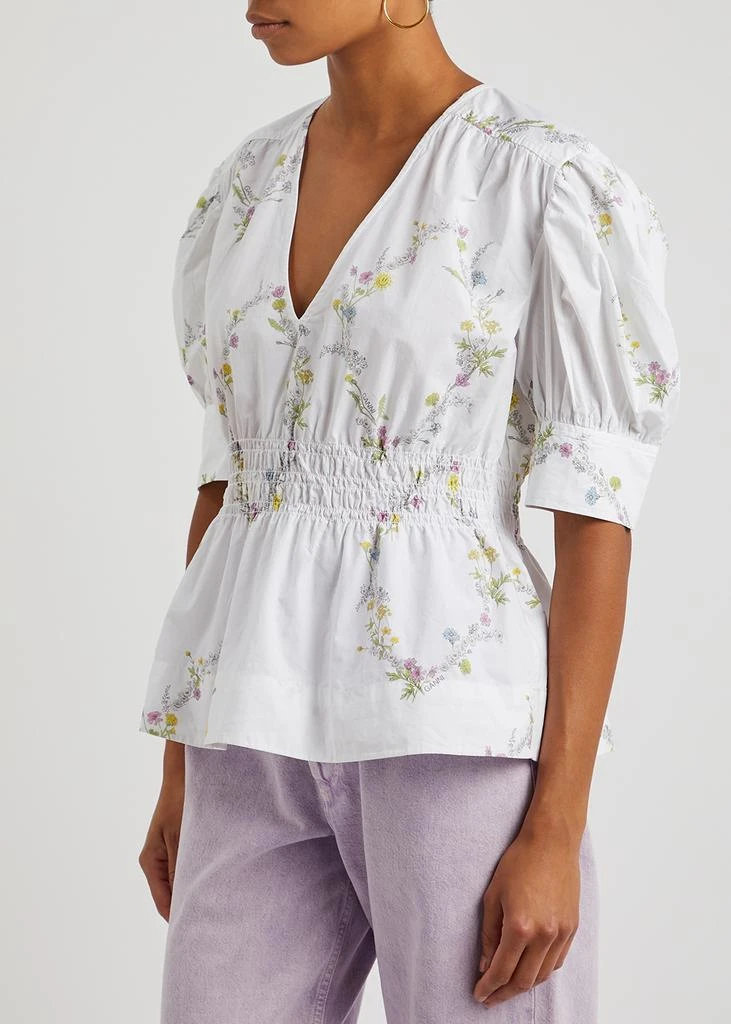 商品Ganni|White floral-print cotton-poplin blouse,价格¥577,第2张图片详细描述