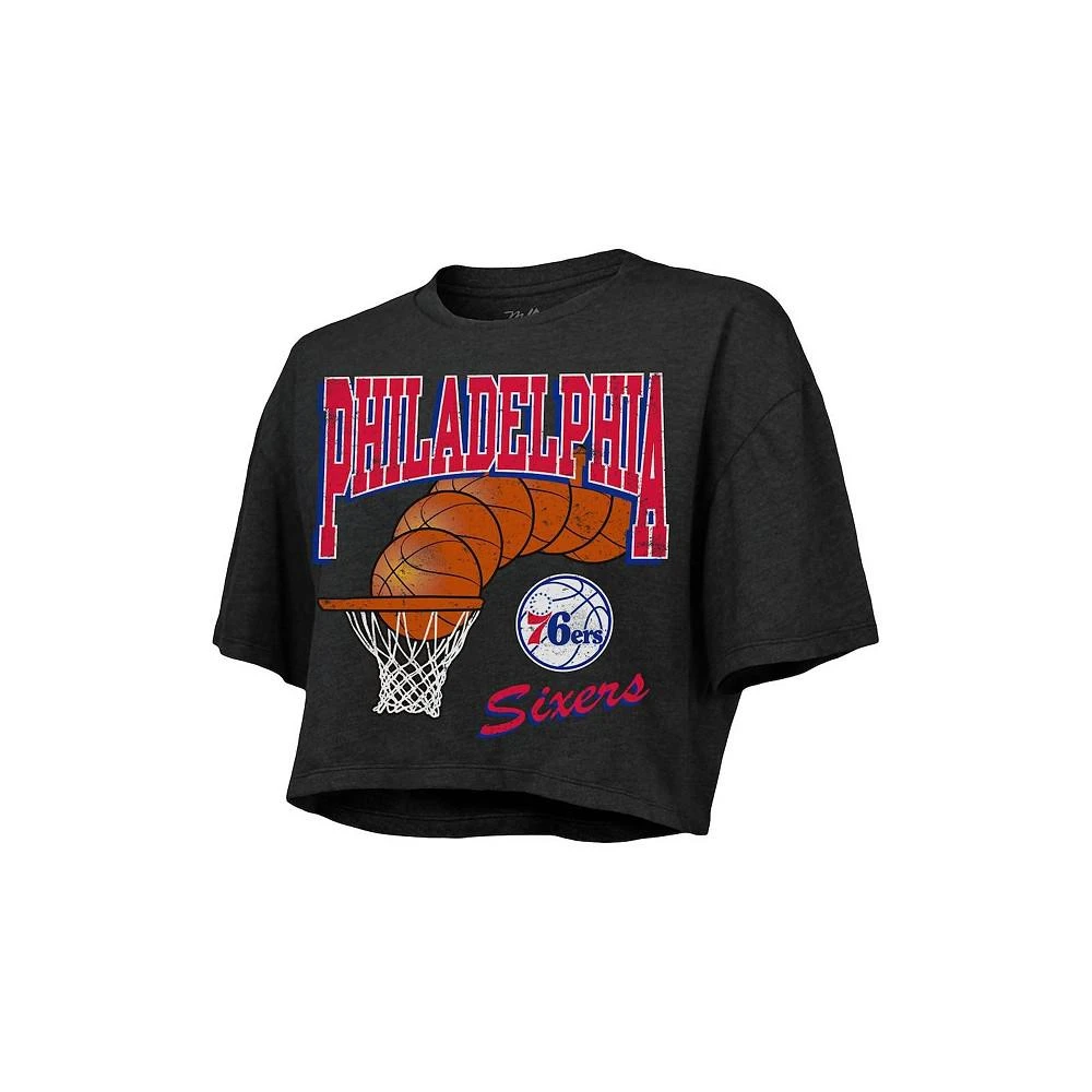 商品Majestic|Women's Threads Charcoal Philadelphia 76ers Bank Shot Cropped T-shirt,价格¥320,第2张图片详细描述