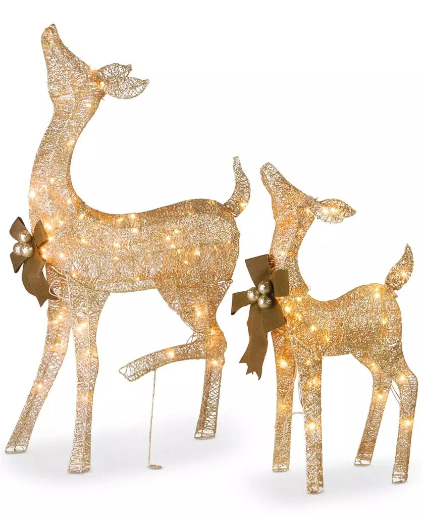 商品National Tree Company|Crystal Splendor Champagne 38" Doe & 28" Fawn With 105 Total Mini Lights, Set of 2,价格¥1502,第1张图片