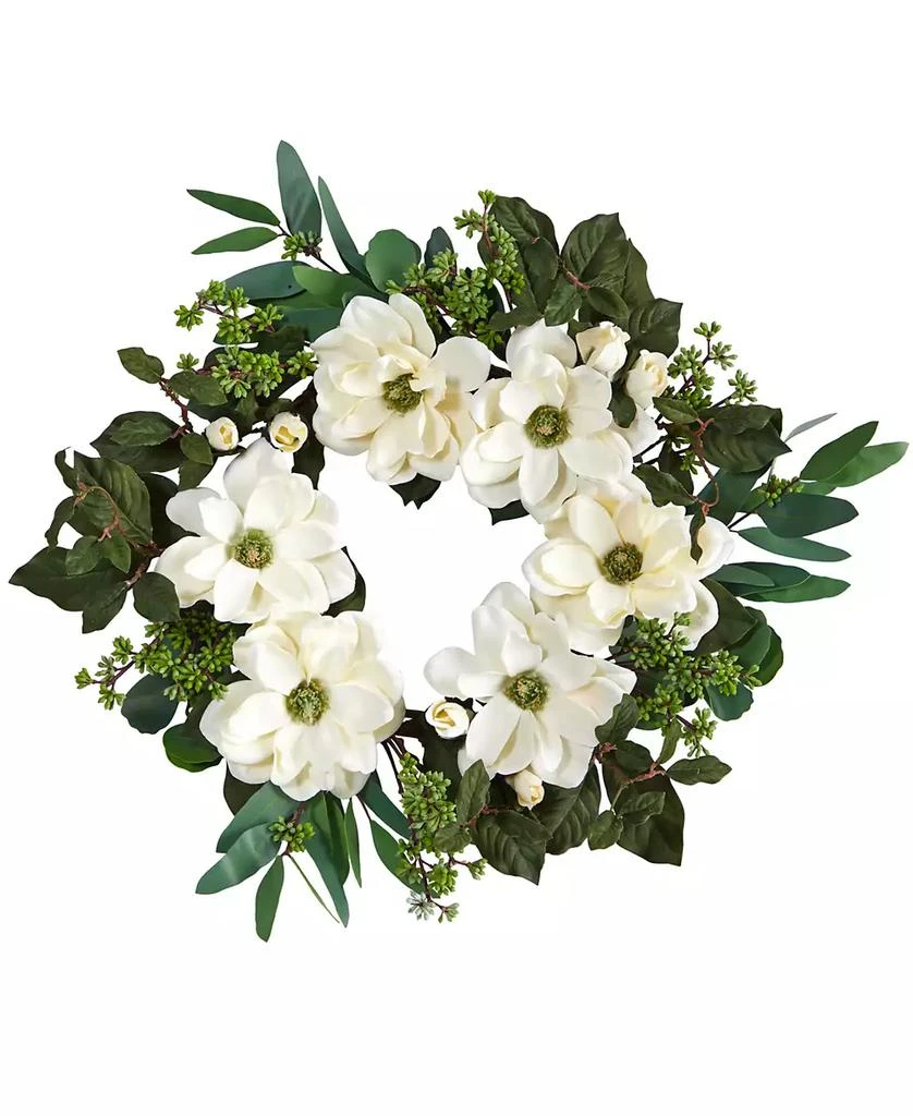 商品NEARLY NATURAL|Magnolia, Eucalyptus and Berries Artificial Wreath, 23",价格¥672,第1张图片