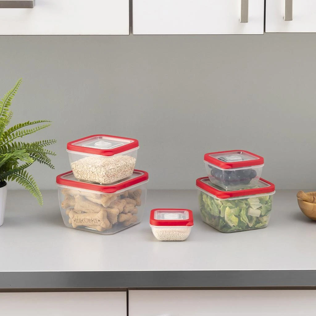 商品Home Basics|Home Basics 5 Piece Spill-Proof Square Plastic Food Storage Container with Ventilated, Snap-On Lids, Red,价格¥131,第2张图片详细描述