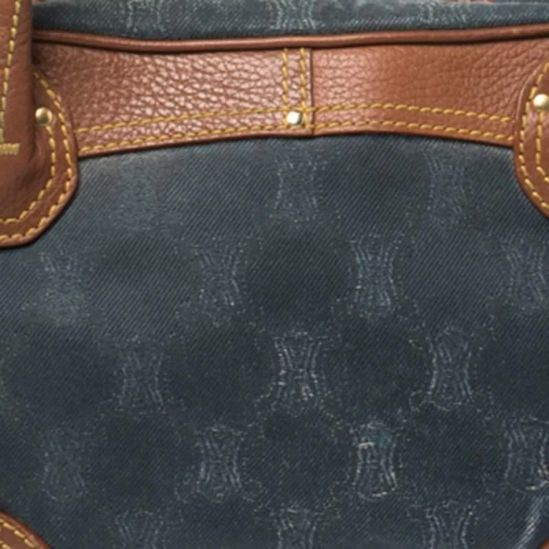 商品[二手商品] Celine|Celine Blue/Brown Macadam Denim and Leather Drawstring Pocket Satchel,价格¥3111,第5张图片详细描述