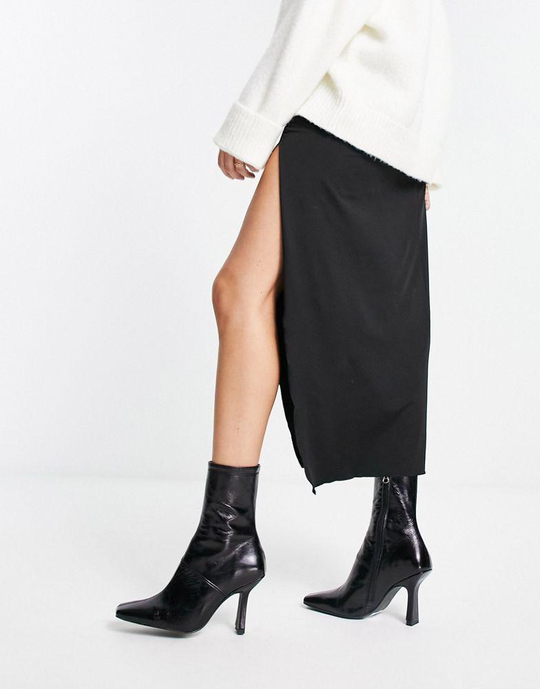 ASOS DESIGN Reign premium leather mid-heeled boots in black商品第4张图片规格展示