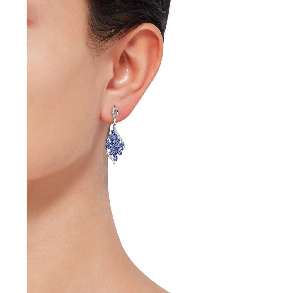 商品Macy's|Tanzanite (2-1/3 ct. t.w.) & Diamond (1/4 ct. t.w.) Flower Swirl Drop Earrings in 14k White Gold,价格¥9740,第2张图片详细描述