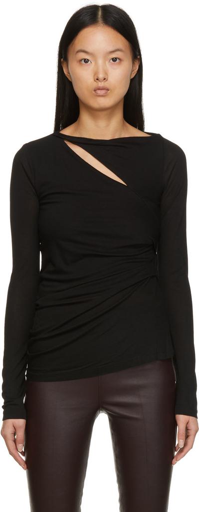 Black Asymmetrical Long Sleeve T-Shirt商品第1张图片规格展示