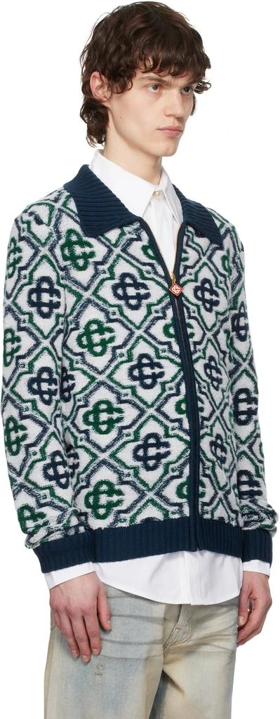 商品Casablanca|绿色 & 海军蓝 Monogram Knit Zip 毛衣,价格¥4455,第2张图片详细描述