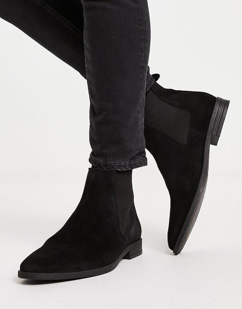 ASOS DESIGN chelsea boots in black suede with black sole商品第4张图片规格展示