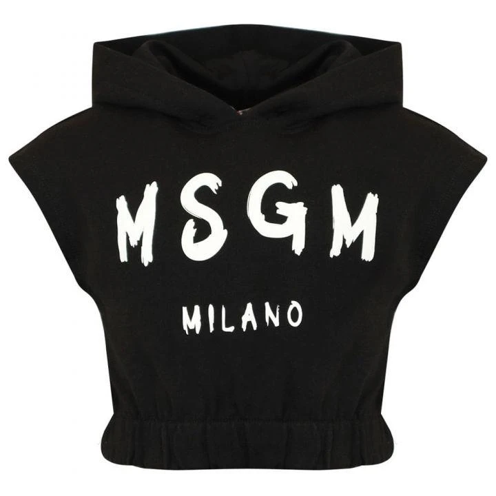 商品MSGM|Black Sleeveless Cropped Hoodie,价格¥230,第1张图片