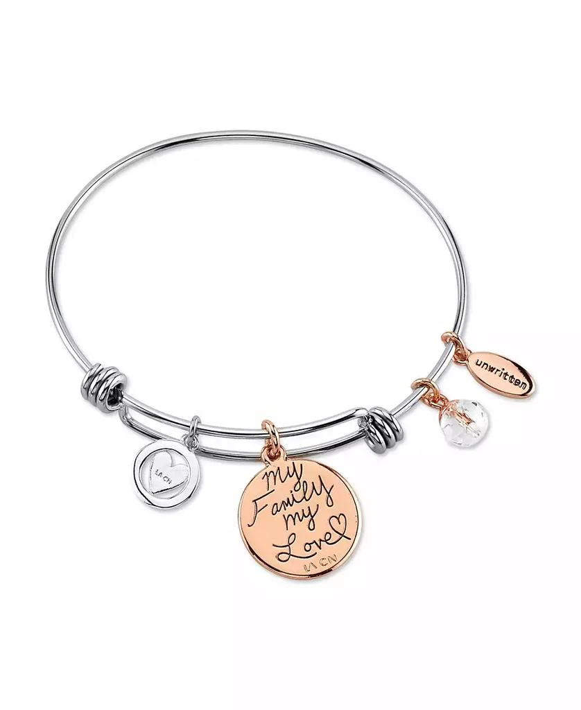 商品Unwritten|"My Family, My Love" Family Tree Bangle Bracelet in Stainless Steel & Rose Gold-Tone with Silver Plated Charms,价格¥416,第2张图片详细描述