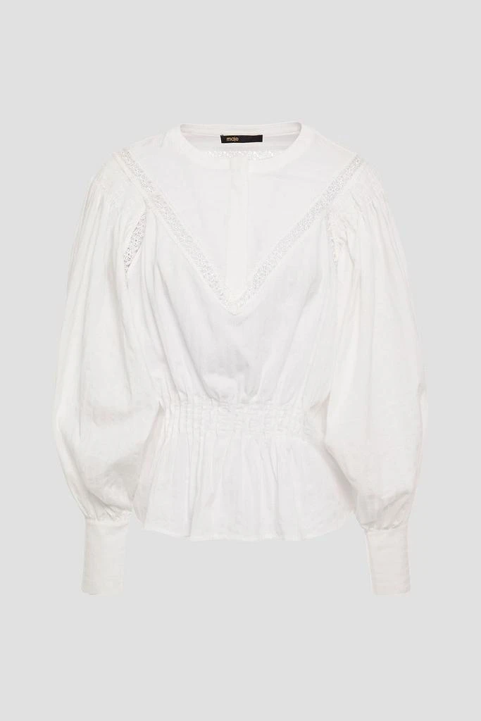 商品Maje|Lace-trimmed shirred cotton blouse,价格¥781,第1张图片
