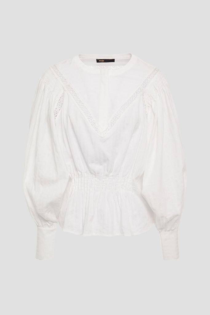 商品Maje|Lalis lace-trimmed shirred cotton blouse,价格¥767,第5张图片详细描述