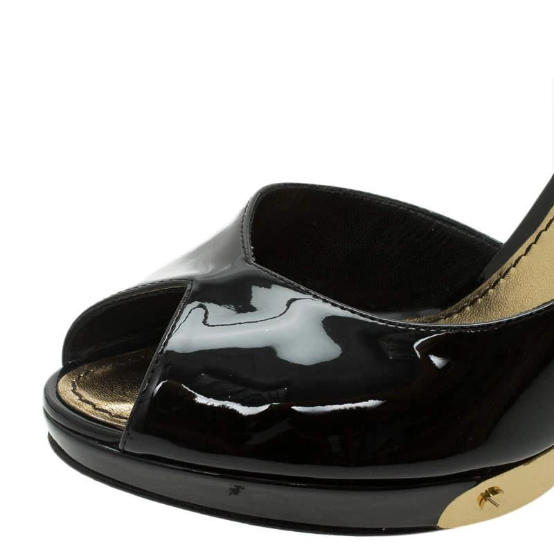 Louis Vuitton Black Patent Peep Toe D'Orsay Pumps Size 36.5 商品