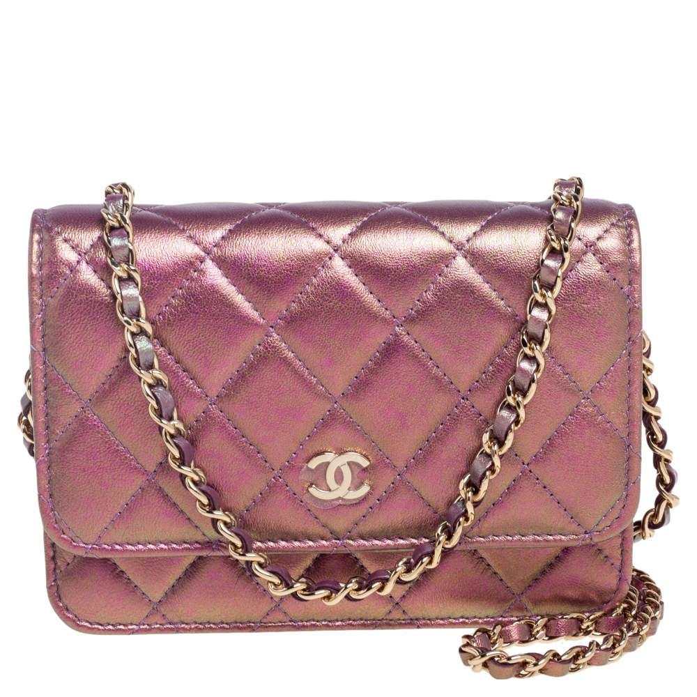 商品Chanel|Chanel Pink Iridescent Quilted Leather Classic Wallet on Chain,价格¥24612,第1张图片