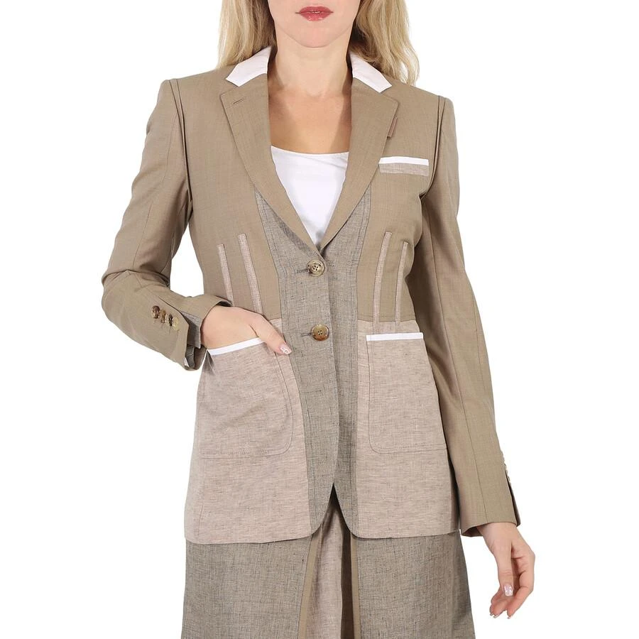商品Burberry|Burberry Ladies Pecan Melange Tape Detail Mix Media Blazer, Brand Size 8 (US Size 6),价格¥4767,第1张图片