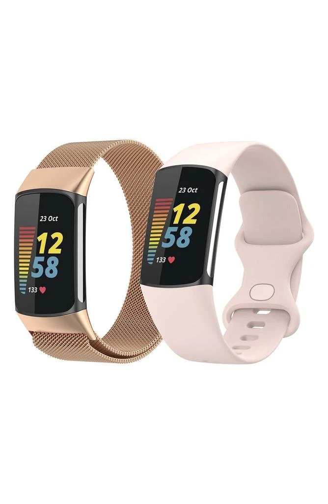 商品The Posh Tech|Assorted 2-Pack Silicone Sport & Stainless Steel Fitbit<sup>®</sup> Watchbands,价格¥271,第1张图片