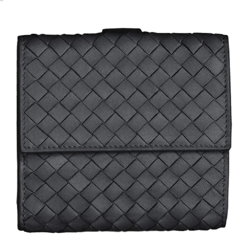 商品[国内直发] Bottega Veneta|Bottega Veneta 葆蝶家 黑色小牛皮编织中性短款钱包 163240 V001N 1000,价格¥5600,第1张图片