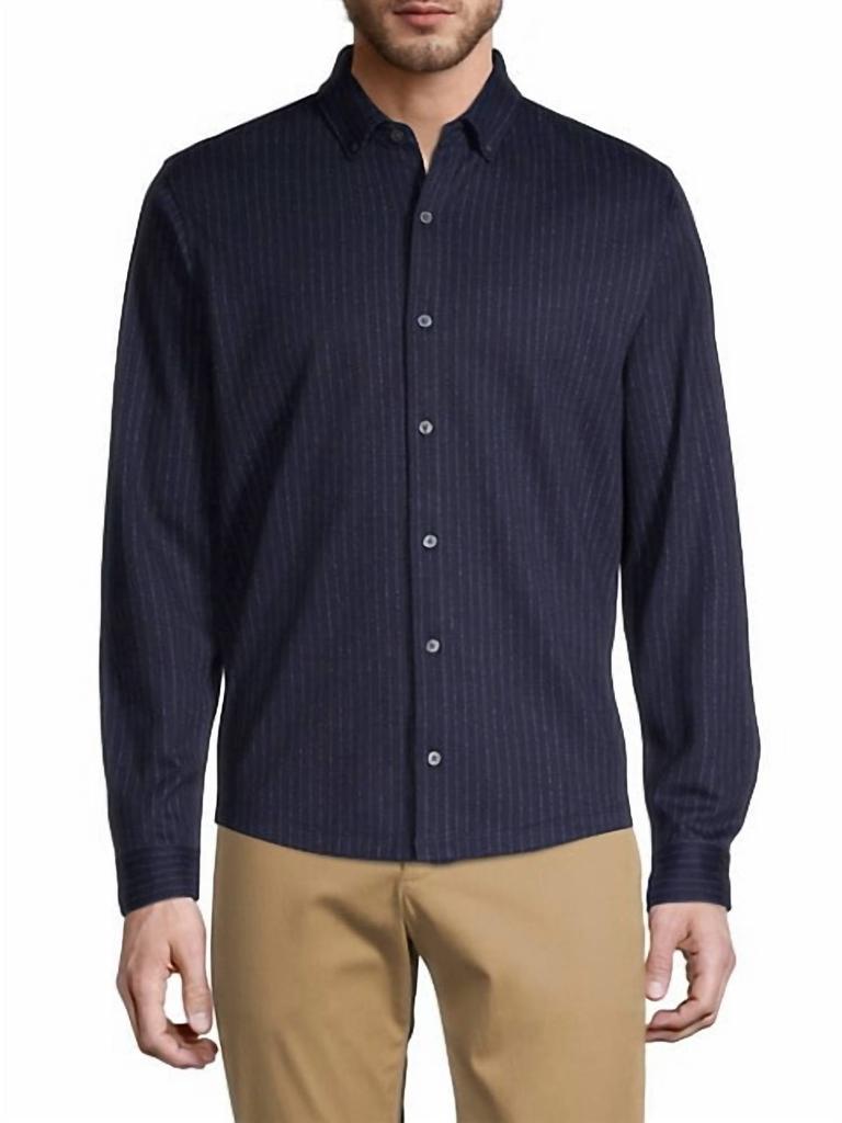 Vertical Stripe Long Sleeve Button Down Shirt in Coastal Carbon商品第1张图片规格展示