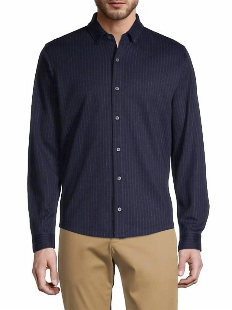 商品Vince|Vertical Stripe Long Sleeve Button Down Shirt in Coastal Carbon,价格¥1327,第1张图片