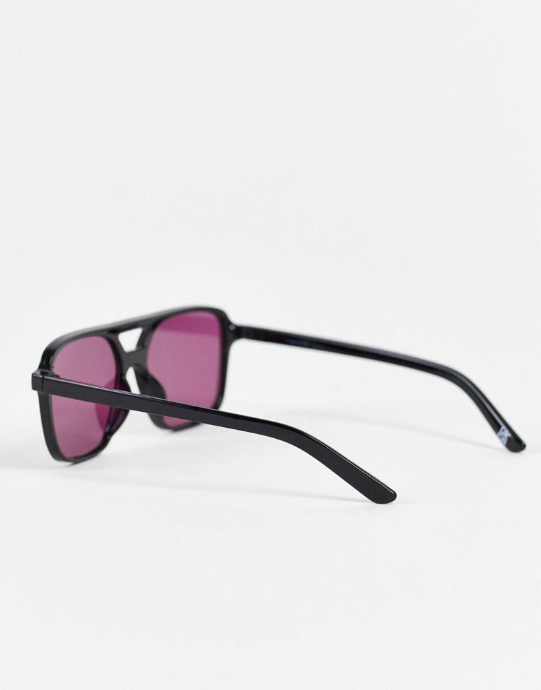 ASOS DESIGN aviator sunglasses in black with dark pink lens商品第2张图片规格展示