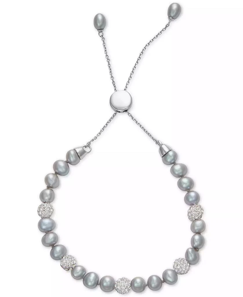 商品Macy's|White Cultured Freshwater Pearl (6mm) & Crystals Bolo Bracelet in Sterling Silver,价格¥1139,第2张图片详细描述