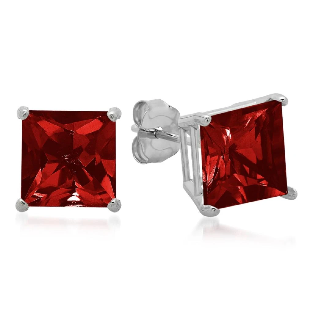 商品MAXCOLOR|10K White Gold 7MM Princess Cut Stud Earrings,价格¥798,第4张图片详细描述