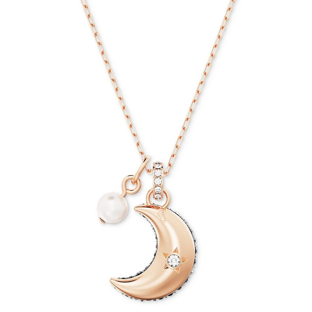 商品Swarovski|Rose Gold-Tone Crystal Moon & Imitation Pearl Pendant Necklace, 15-3/4" + 2-3/4" extender,价格¥781,第4张图片详细描述