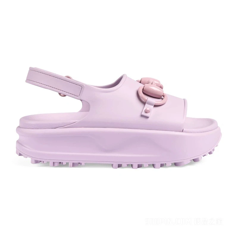 商品Gucci|GUCCI/古驰 女士粉色橡胶Horsebit马衔扣厚底平底凉鞋,价格¥1480,第1张图片