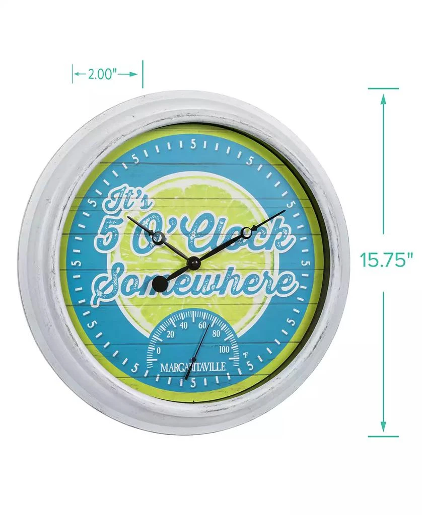 433-3841MV2T 15.75" Margaritaville Indoor, Outdoor Wall Clock with Temp It's 5 O'Clock Somewhere 商品