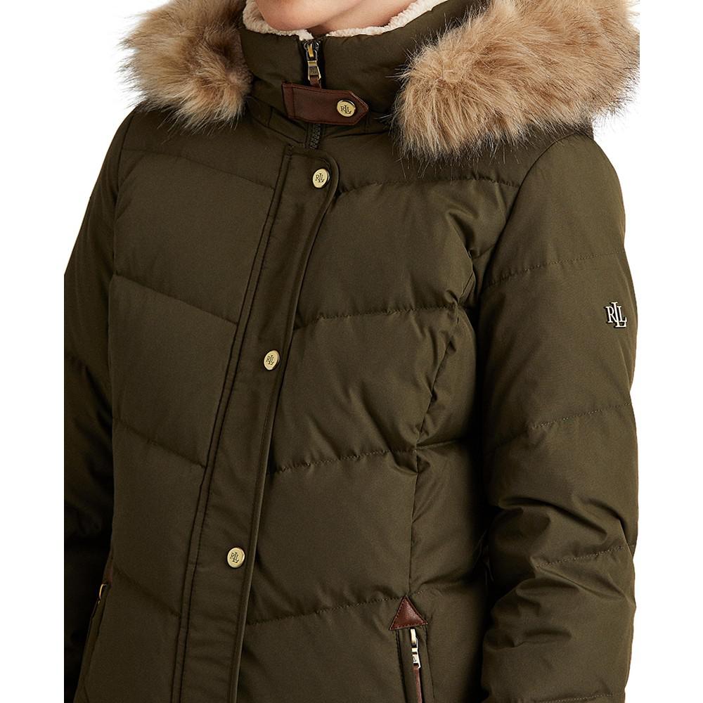 Women's Petite Faux-Fur-Trim Hooded Down Puffer Coat, Created for Macy's商品第3张图片规格展示