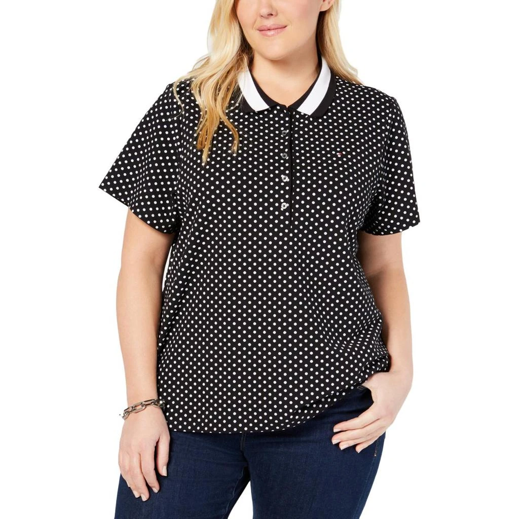 商品Tommy Hilfiger|Tommy Hilfiger Womens Plus Polka Dot Short Sleeves Polo Top,价格¥108,第1张图片