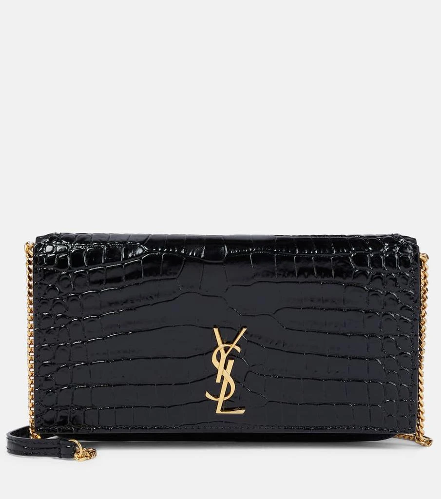 商品Yves Saint Laurent|Croc-effect leather wallet on chain,价格¥5507,第1张图片