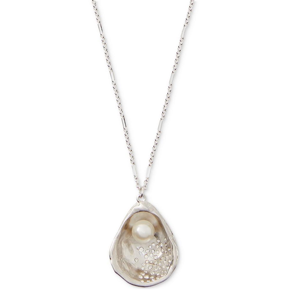 Silver-Tone Imitation Pearl Oyster Pendant Long Necklace, 28" + 3" extender商品第1张图片规格展示