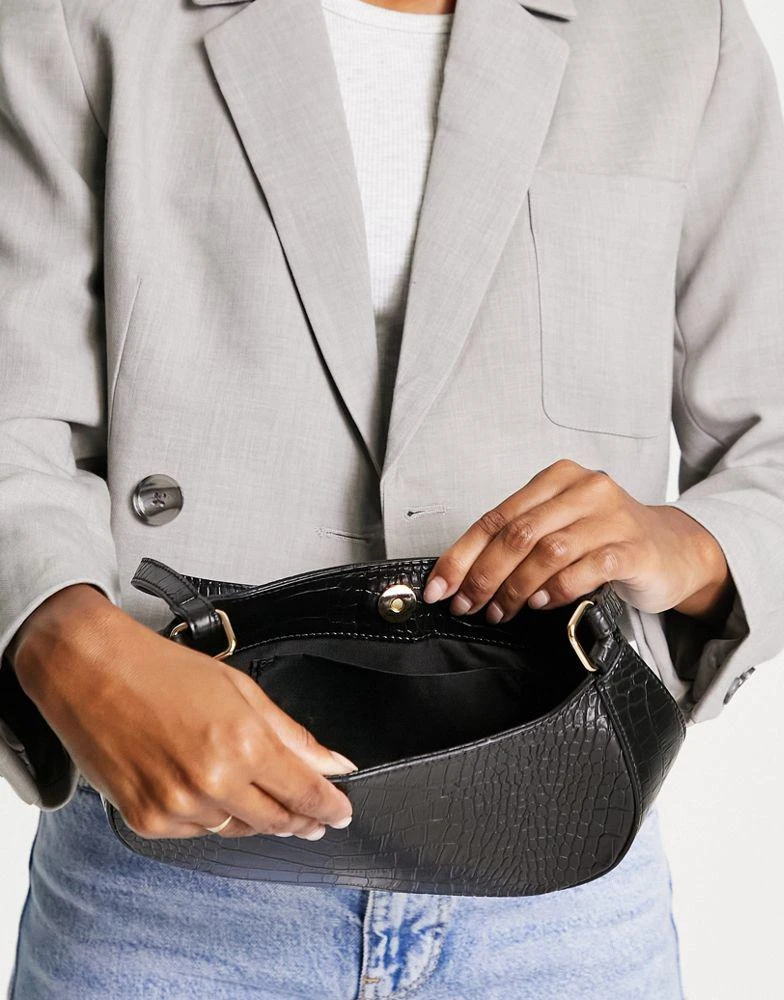商品ASOS|ASOS DESIGN shoulder bag in black croc,价格¥98,第2张图片详细描述