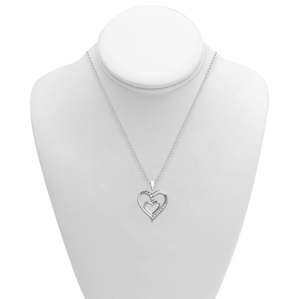 Diamond Double Heart 18" Pendant Necklace (1/10 ct. t.w.) in Sterling Silver商品第2张图片规格展示