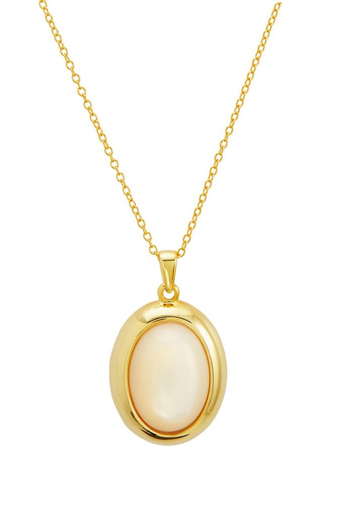 18K Gold Plated Sterling Silver Oval Mother-of-Pearl Pendant Necklace商品第1张图片规格展示