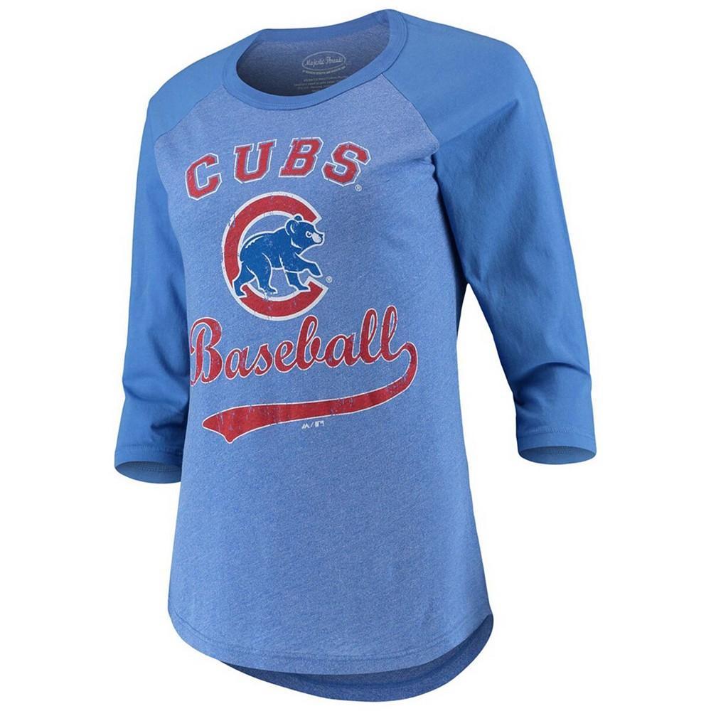 商品Majestic|Women's Royal Chicago Cubs Team Baseball Three-Quarter Raglan Sleeve Tri-Blend T-shirt,价格¥221,第5张图片详细描述