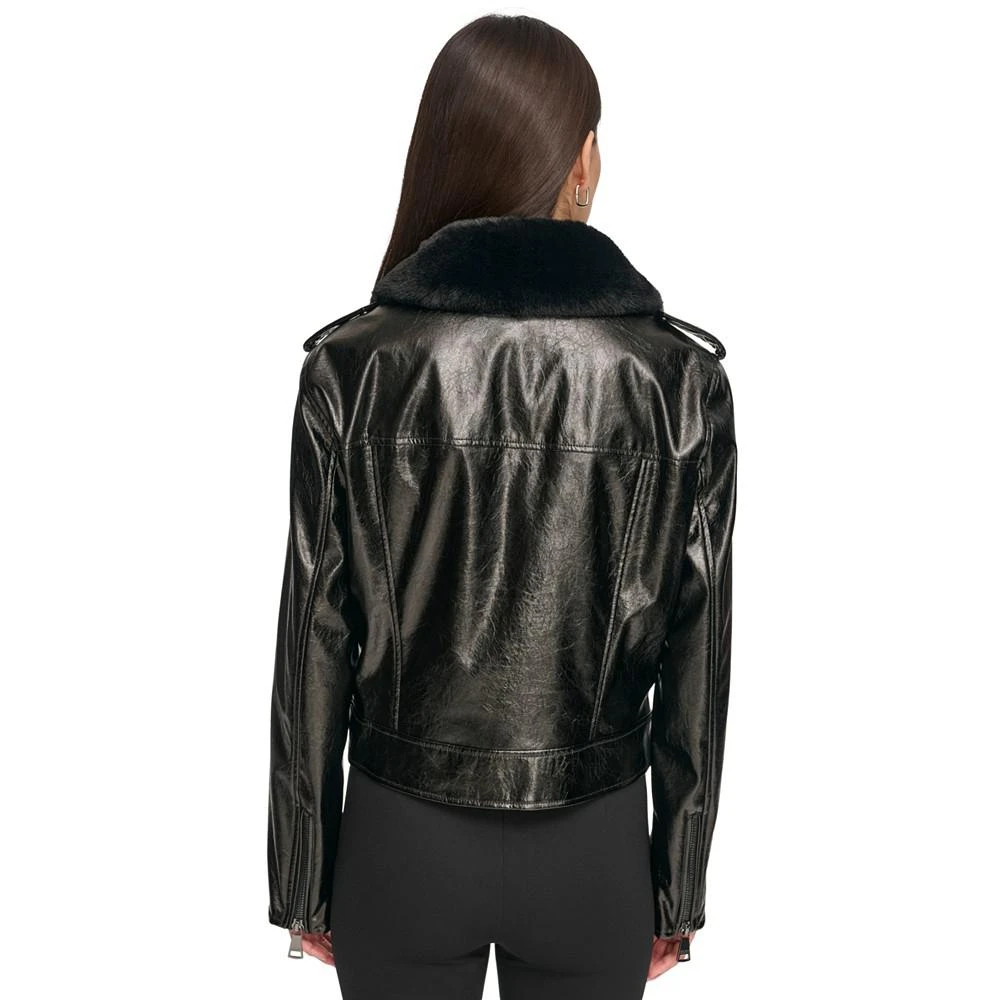 商品DKNY|Women's Crackle Faux-Leather Long-Sleeve Moto Jacket,价格¥255,第2张图片详细描述