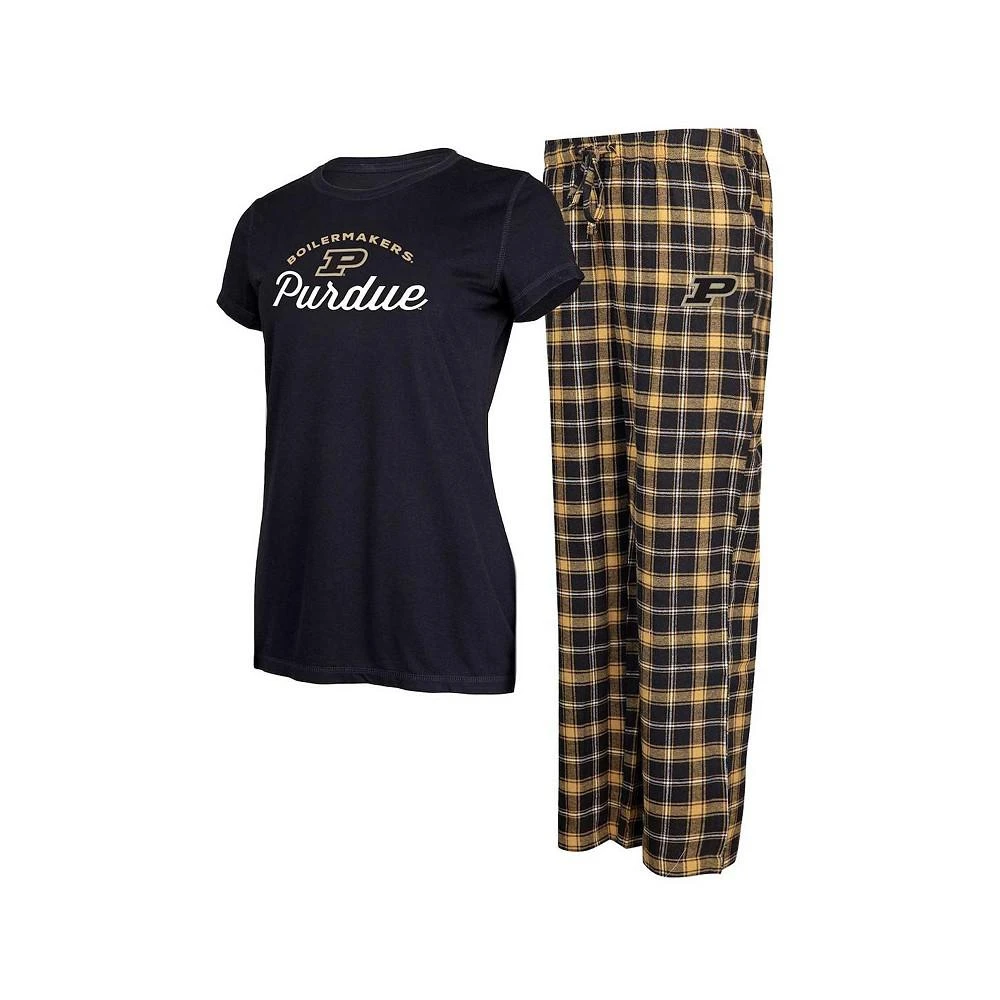 商品Concepts Sport|Women's Black, Gold Purdue Boilermakers Arctic T-shirt and Flannel Pants Sleep Set,价格¥449,第1张图片