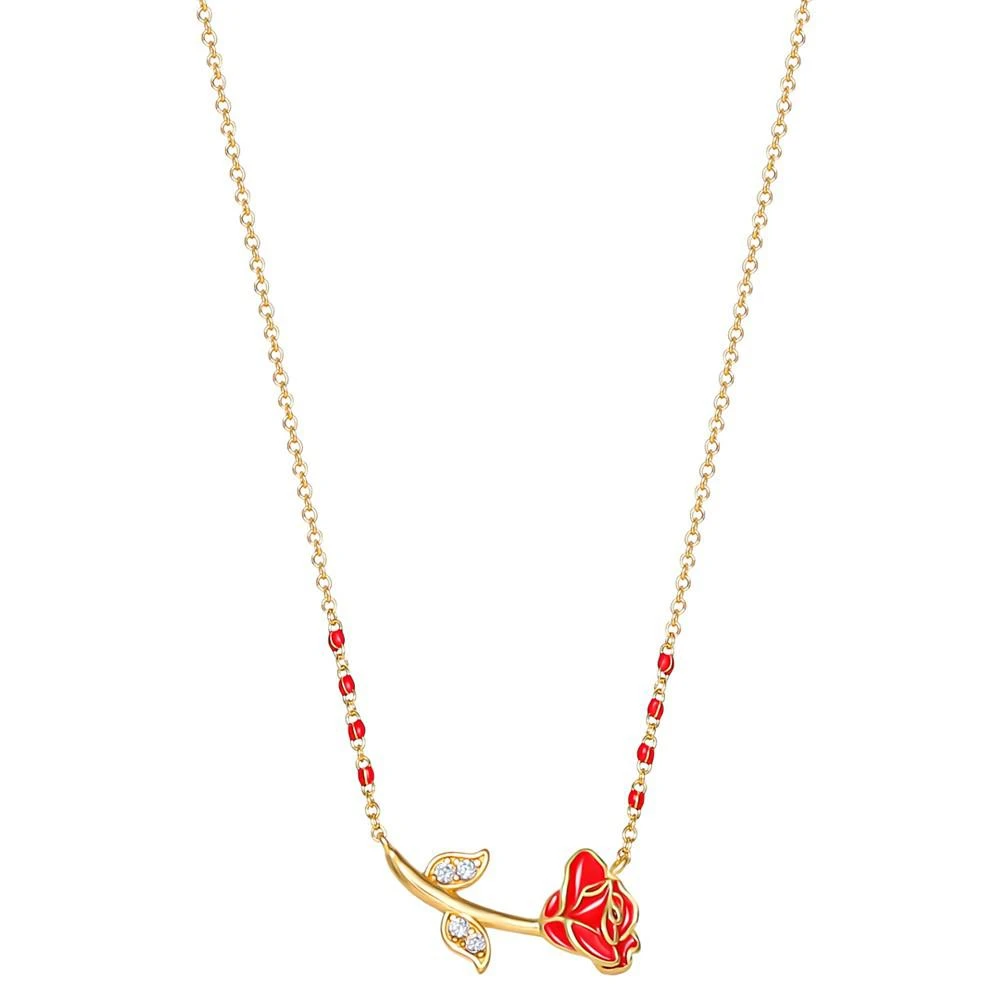 商品Disney|Cubic Zirconia & Enamel Beauty & the Beast Rose 17" Pendant Necklace in 18k Gold-Plated Sterling Silver,价格¥186,第3张图片详细描述