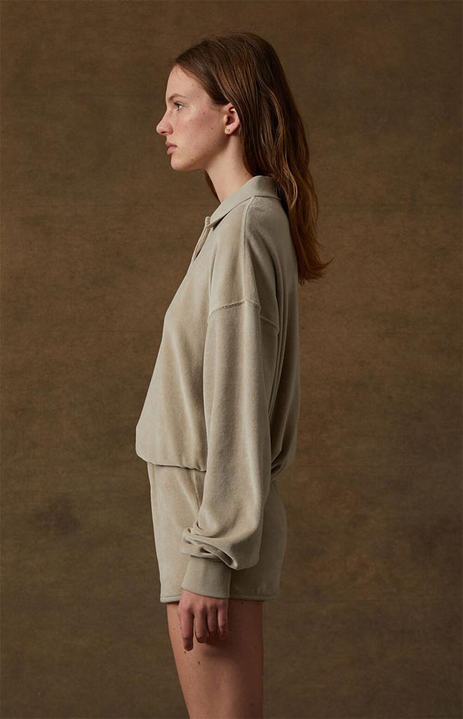 Women's Smoke Velour Long Sleeve Polo Sweatshirt商品第3张图片规格展示