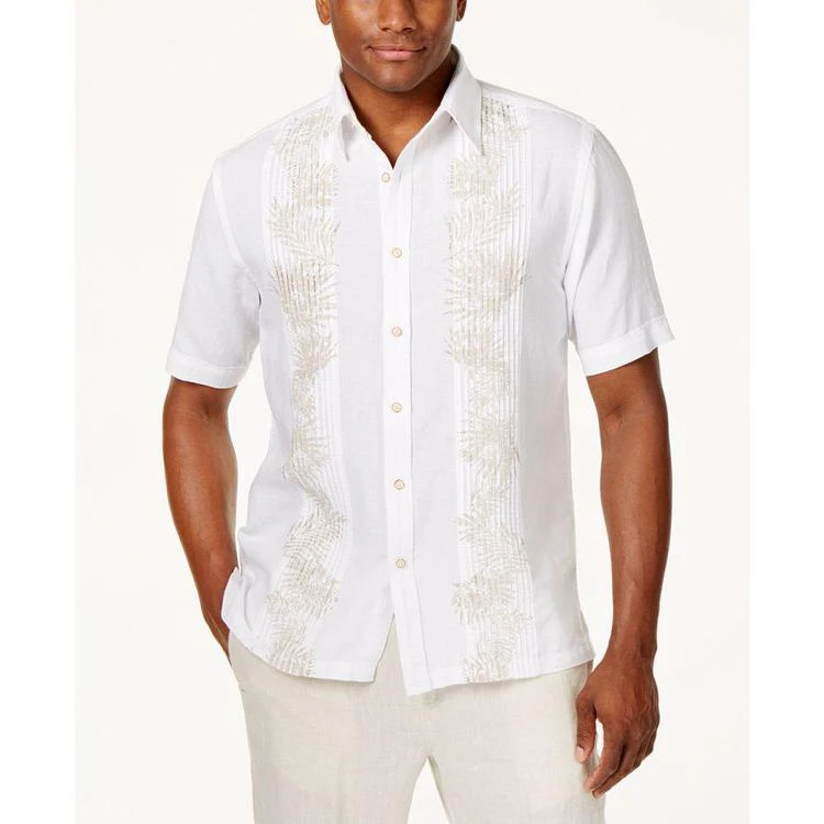 商品Tasso Elba|Island Linen Palm Printed Pintucked Shirt, Created for Macy's,价格¥412,第1张图片