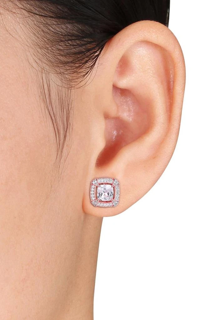 商品DELMAR|Created White Sapphire & Diamond Halo Cushion Stud Earrings - 0.20 ctw.,价格¥2323,第2张图片详细描述